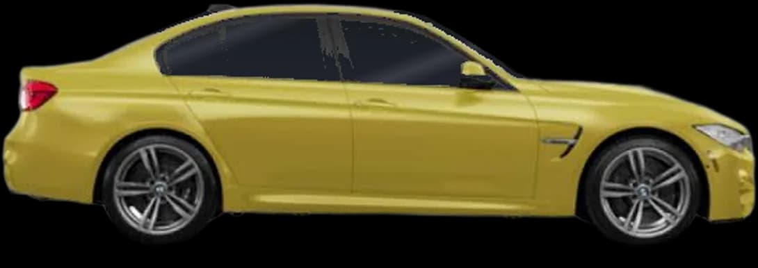 Yellow saloon car on the diagnostic turntable